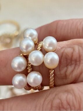 Gold plated faux Pearl Cluster Rope Ring - size 6, 4 available